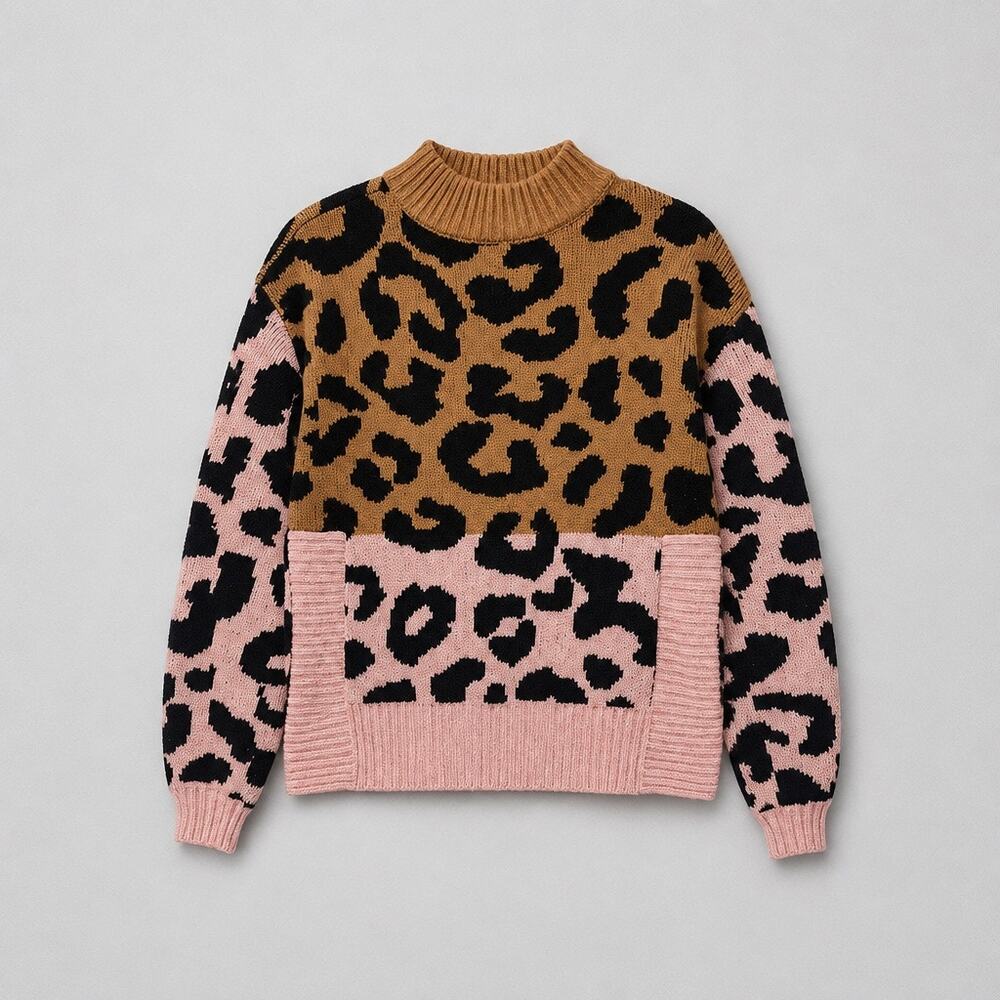 Stylish Animal Print Color block Sweater | Ribbed Collar, Cuff & Side Panel